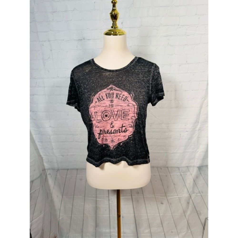 Tokyo Darling All You Need Is Love Graphic Tee Women's M Gray Pink Y2K